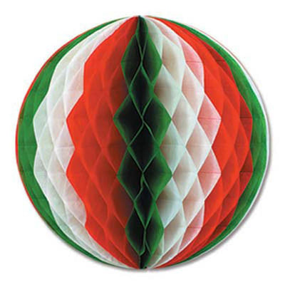 Red, White & Green Tissue Ball 12'' - JJ's Party House