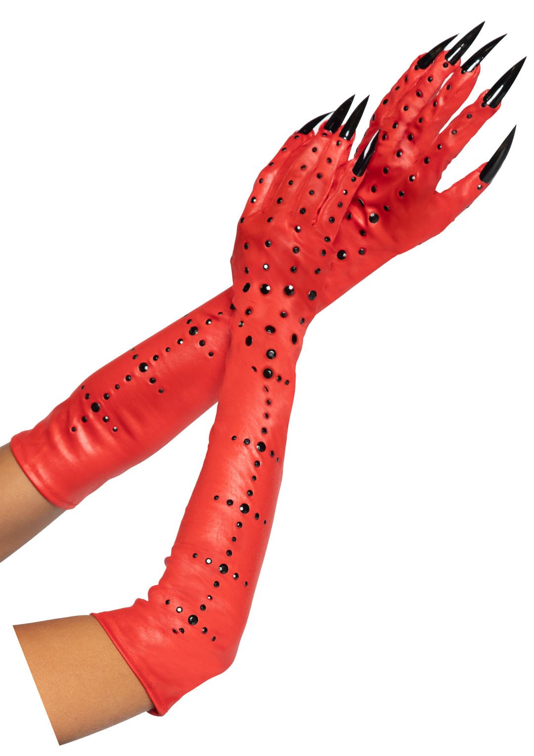 Rhinestone Demon Claw Red Gloves. - JJ's Party House