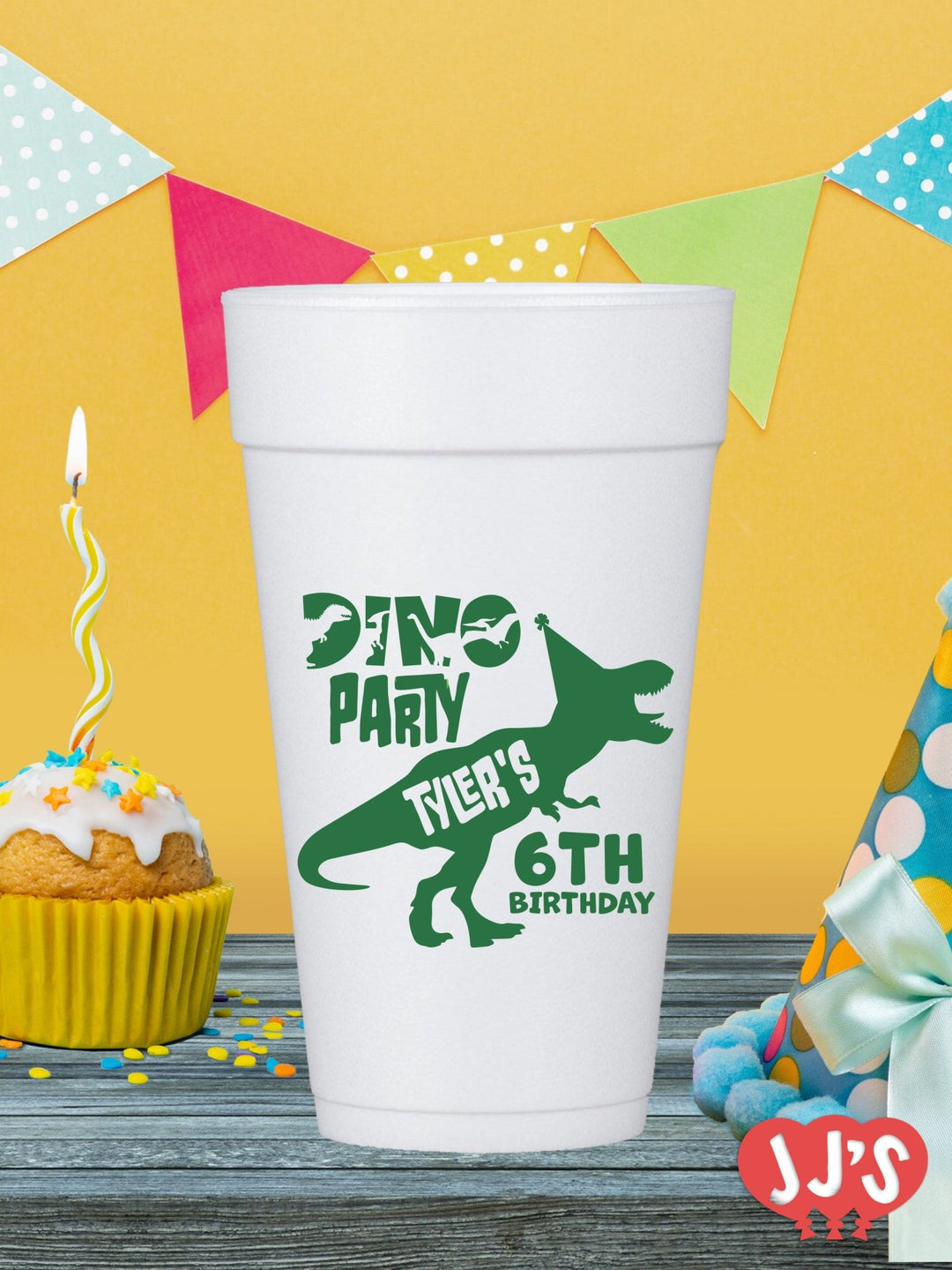 Roar and Soar Dinosaur Birthday Party Custom Foam Cups - JJ's Party House - Custom Frosted Cups and Napkins