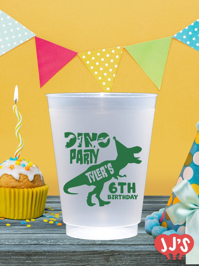 Roar and Soar Dinosaur Birthday Party Custom Plastic Cups - JJ's Party House - Custom Frosted Cups and Napkins