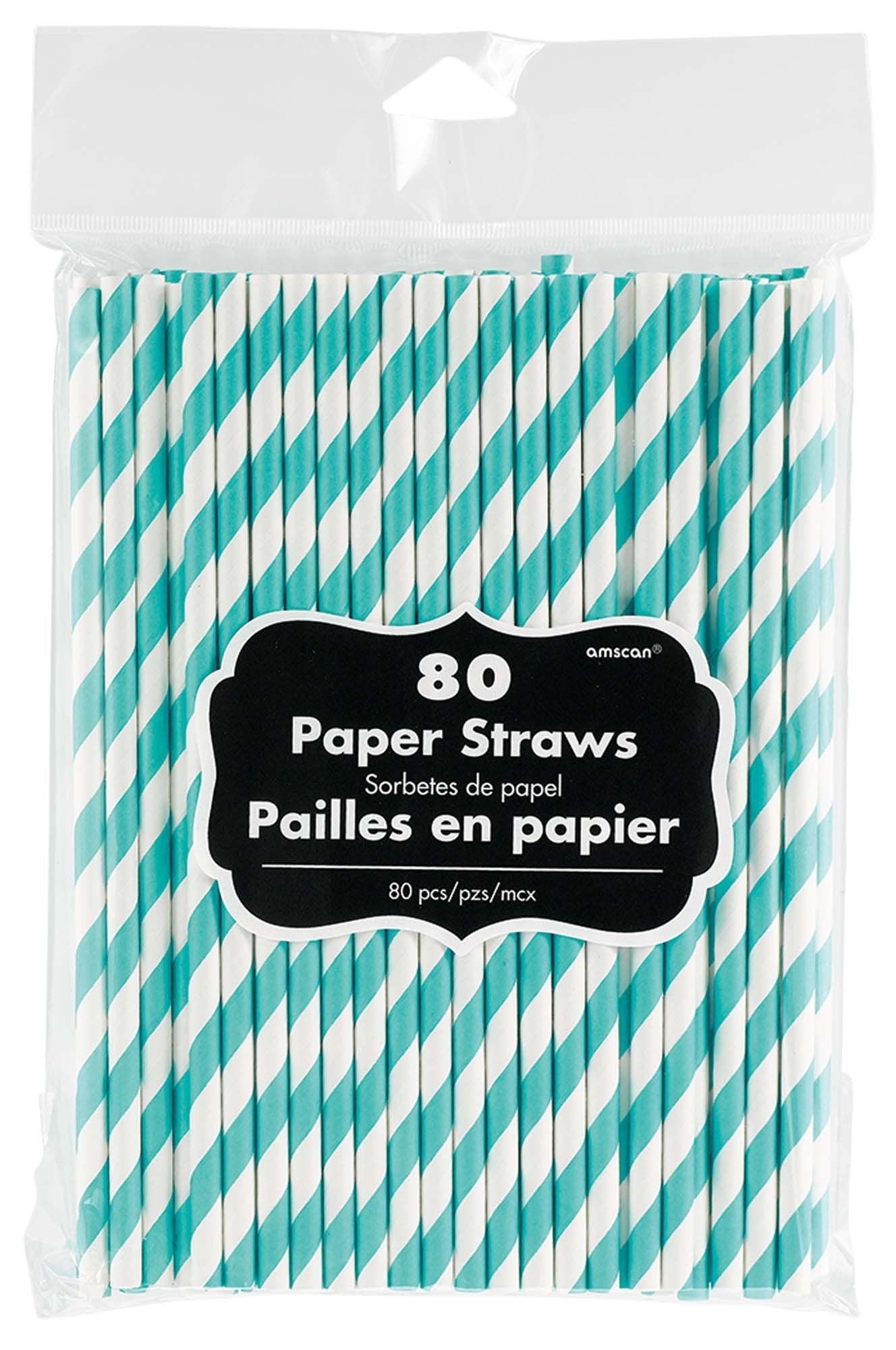 Robin's Egg Blue Striped Paper Straws 80ct - JJ's Party House