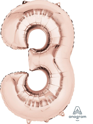 Rose Gold 3 Number Balloon 34'' - JJ's Party House: Birthday, Balloons & Custom Party Favors