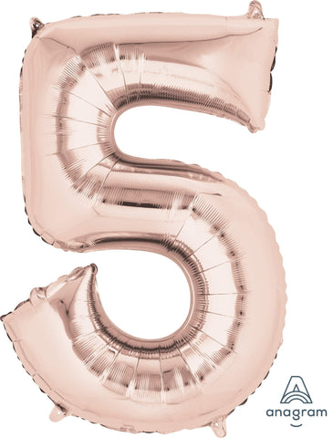 Rose Gold 5 Number Balloon 34'' - JJ's Party House: Birthday, Balloons & Custom Party Favors