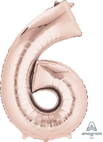 Rose Gold 6 Number Balloon 34'' - JJ's Party House: Birthday, Balloons & Custom Party Favors