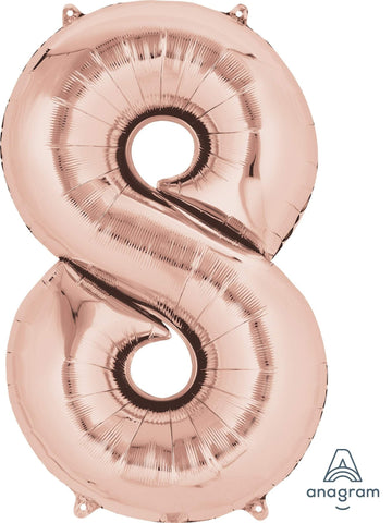 Rose Gold 8 Number Balloon 34'' - JJ's Party House: Birthday, Balloons & Custom Party Favors