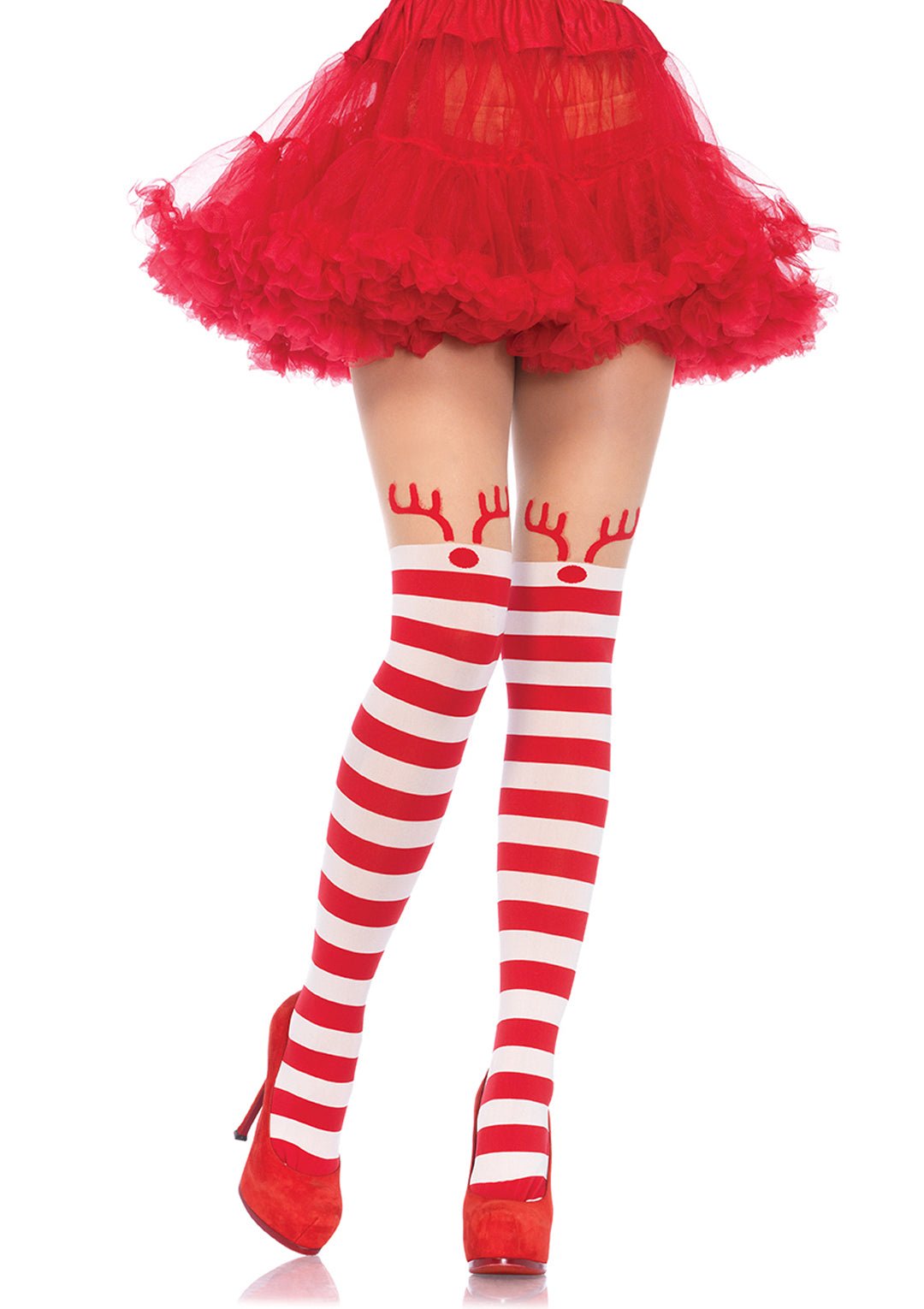 Rudolph Reindeer Opaque Stripe Pantyhose - JJ's Party House