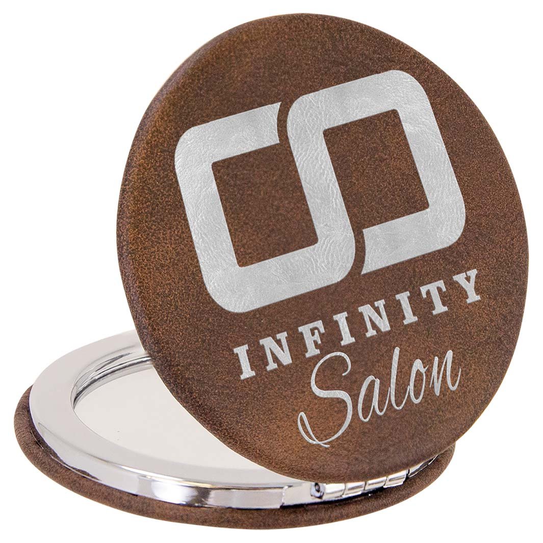 Rustic/Silver Laserable Leatherette Compact Mirror - JJ's Party House