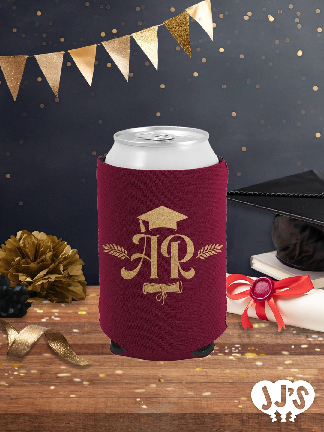 Script Monogram Personalized Graduation Can Coolers - JJ's Party House - Custom Frosted Cups and Napkins