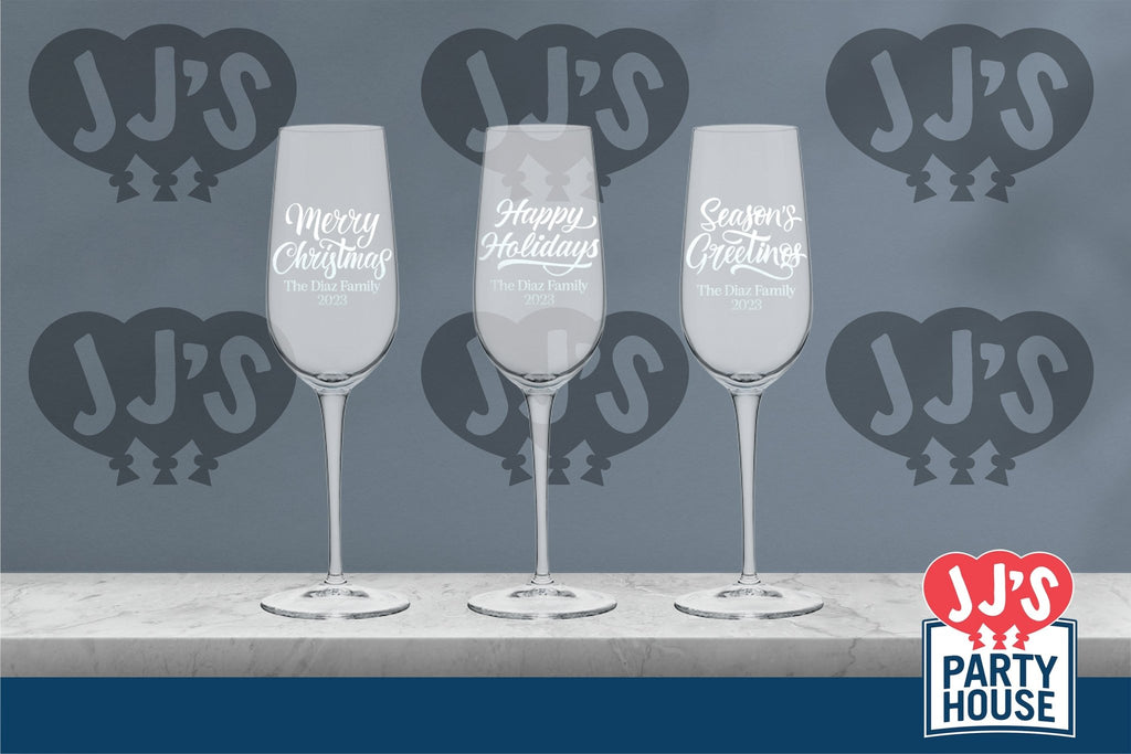 Season's Greetings Champagne Glasses - JJ's Party House