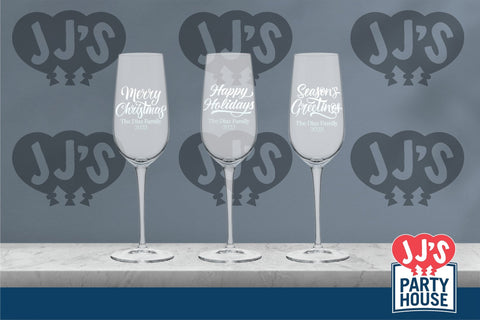 Season's Greetings Champagne Glasses - JJ's Party House