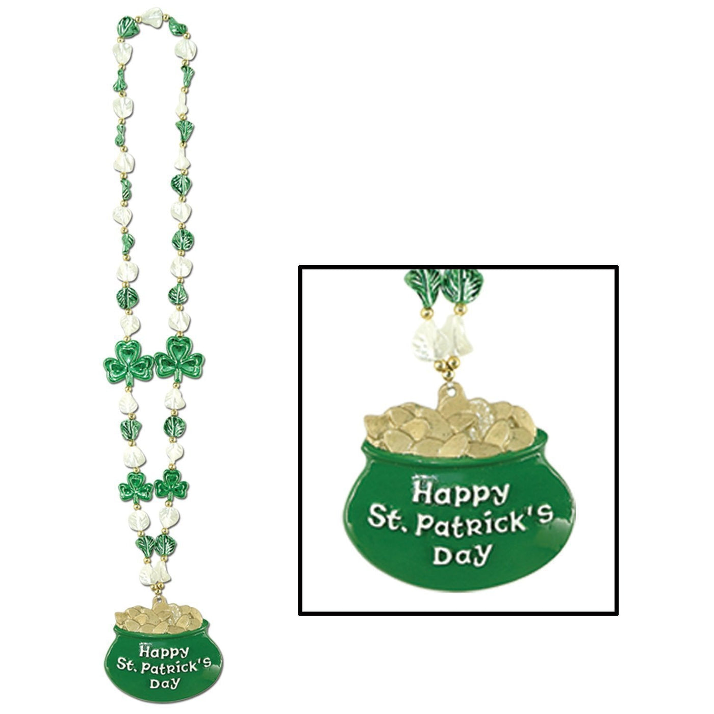 Shamrock Beads with Pot-O-Gold Medallion 39'' - JJ's Party House