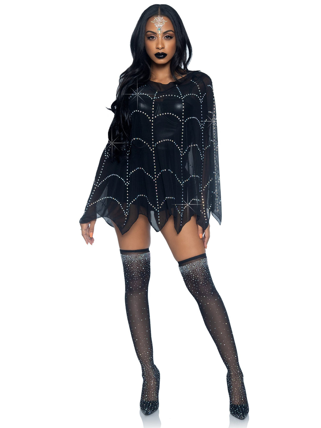 Sheer Rhinestone Spiderweb Poncho - JJ's Party House