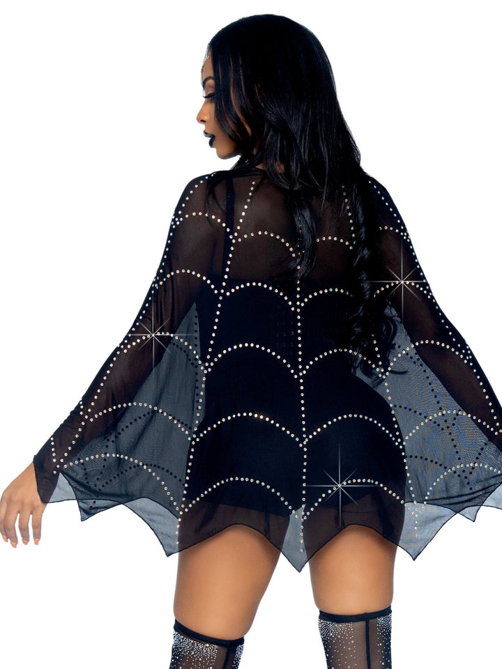 Sheer Rhinestone Spiderweb Poncho - JJ's Party House