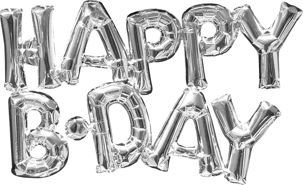 Silver Happy Bday Phrase Ballo - JJ's Party House