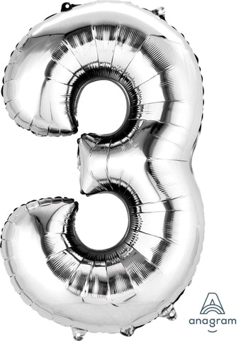 Silver Number 3 Balloon 34'' - JJ's Party House: Birthday, Balloons & Custom Party Favors