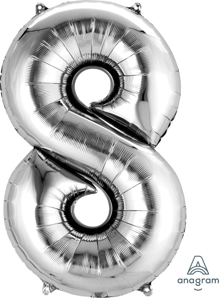 Silver Number 8 Balloon 34'' - JJ's Party House: Birthday, Balloons & Custom Party Favors