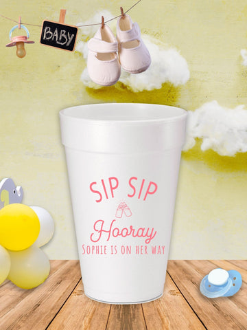 Sip, Sip Hooray Baby Shower Custom Printed Foam Cups - JJ's Party House