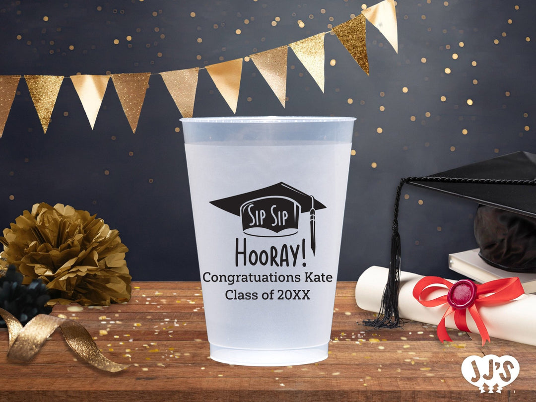 Sip Sip Hooray! Personalized Graduation Frosted Cups - JJ's Party House - Custom Frosted Cups and Napkins