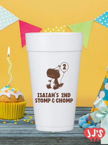 Stomp and Chomp Dinosaur Birthday Party Custom Foam Cups - JJ's Party House - Custom Frosted Cups and Napkins