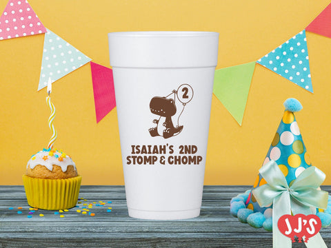 Stomp and Chomp Dinosaur Birthday Party Custom Foam Cups - JJ's Party House - Custom Frosted Cups and Napkins
