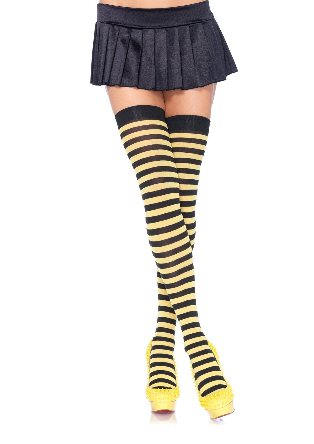 Striped Thigh High Stockings LEG-6005 BLACK/GREY O/S - JJ's Party House