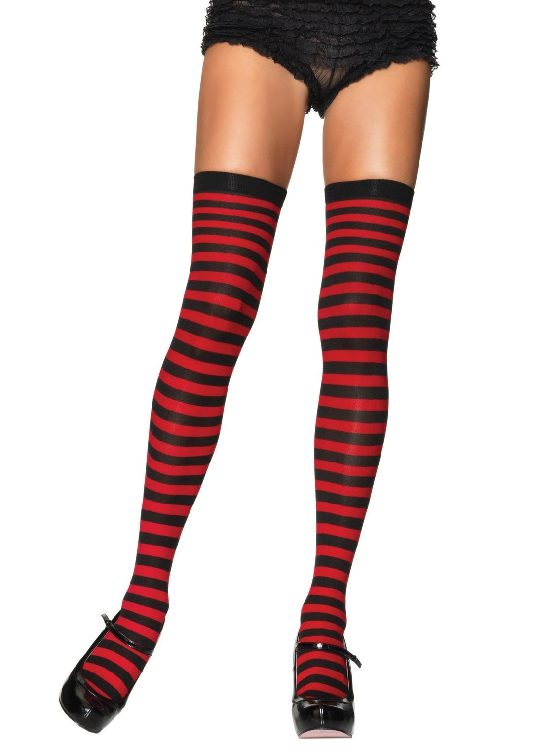 Striped Thigh High Stockings LEG-6005 BLACK/GREY O/S - JJ's Party House