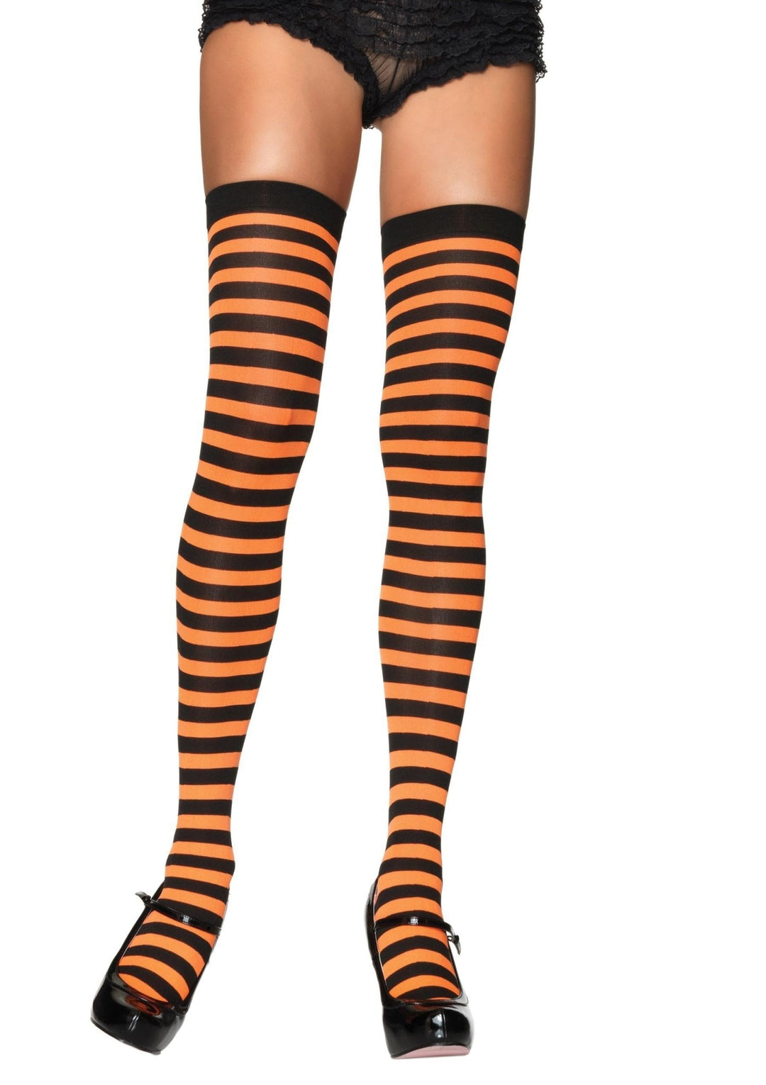 Striped Thigh High Stockings LEG-6005 BLACK/GREY O/S - JJ's Party House