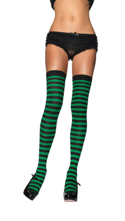 Striped Thigh High Stockings LEG-6005 BLACK/GREY O/S - JJ's Party House