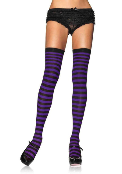 Striped Thigh High Stockings LEG-6005 BLACK/GREY O/S - JJ's Party House