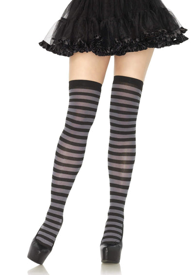 Striped Thigh High Stockings LEG-6005 BLACK/GREY O/S - JJ's Party House