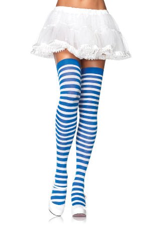 Striped Thigh High Stockings LEG-6005 BLACK/GREY O/S - JJ's Party House