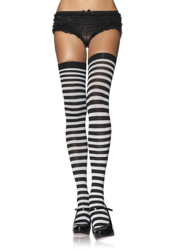 Striped Thigh High Stockings LEG-6005 BLACK/GREY O/S - JJ's Party House