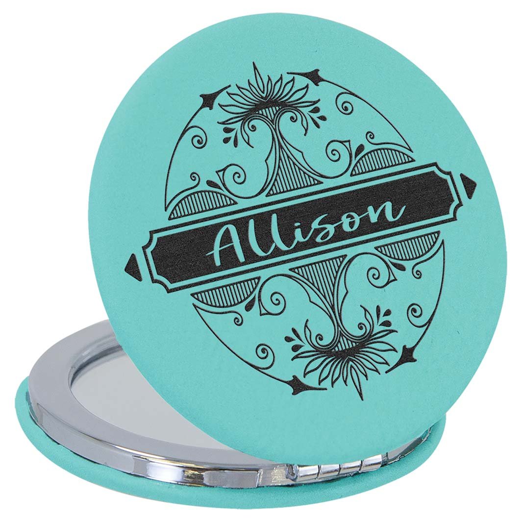 Teal Laserable Leatherette Compact Mirror - JJ's Party House