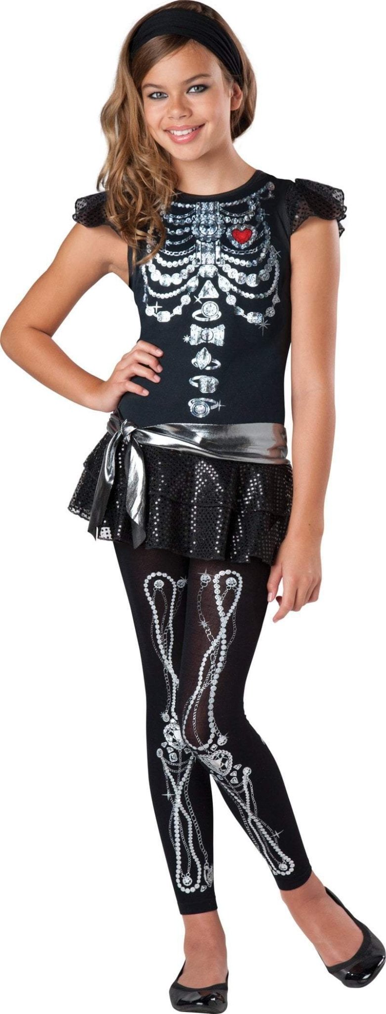 Teen Girls Skeleton Bling Costume - JJ's Party House