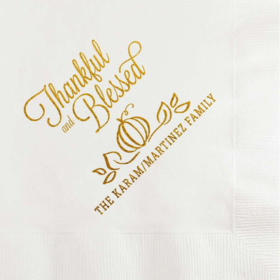 Thankful and Blessed Thanksgiving Custom and Personalized Beverage Napkins - JJ's Party House