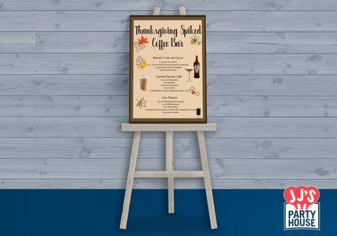 Thanksgiving Spiked Coffee Bar Menu Sign - JJ's Party House