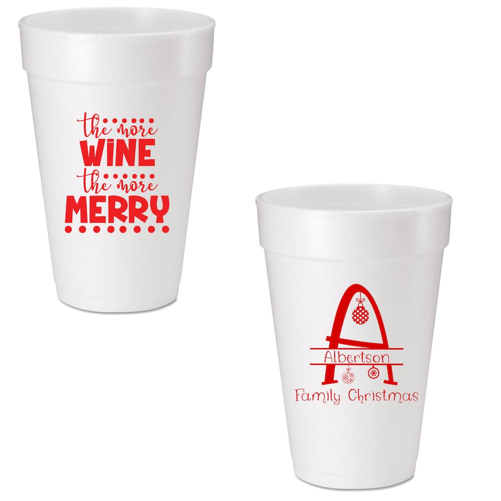 The More Wine the More Merry Custom Printed Foam Cups - JJ's Party House