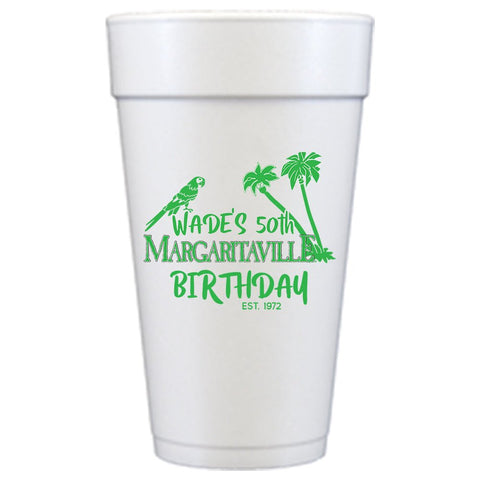 Tropical Beach Birthday Custom Printed Foam Cups - JJ's Party House