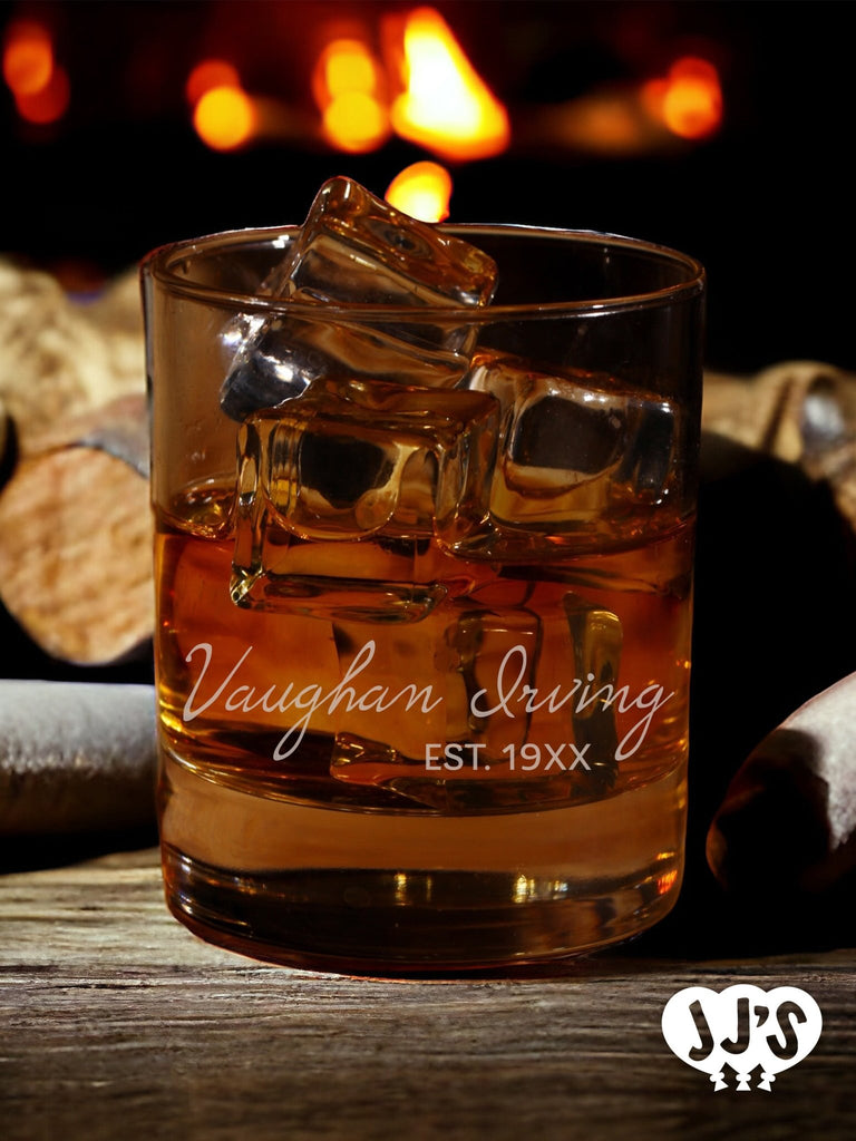 Vaughan Irving Script Personalized Whiskey Glass - JJ's Party House