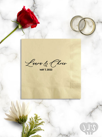Vintage Calligraphy Custom Printed Wedding Party Napkins - JJ's Party House