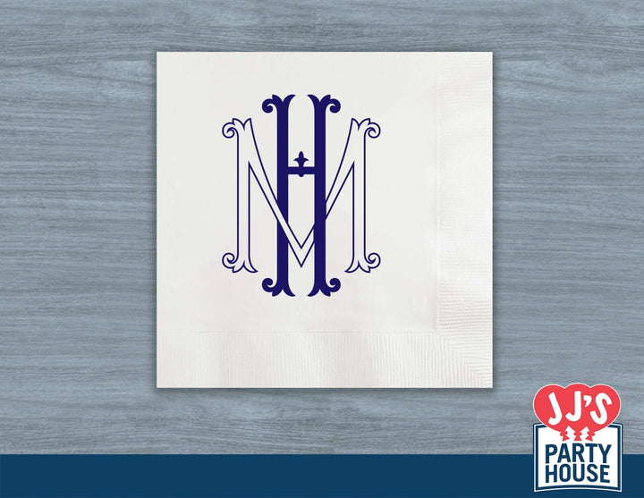 Vintage Monogram Initials Custom and Personalized Wedding and Engagement Beverage Napkins - JJ's Party House