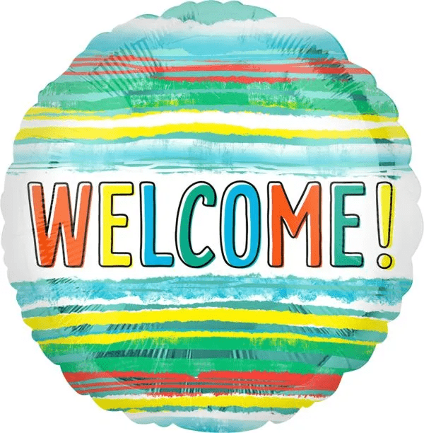 Welcome Watercolor Stripes Mylar Balloon 17" - JJ's Party House
