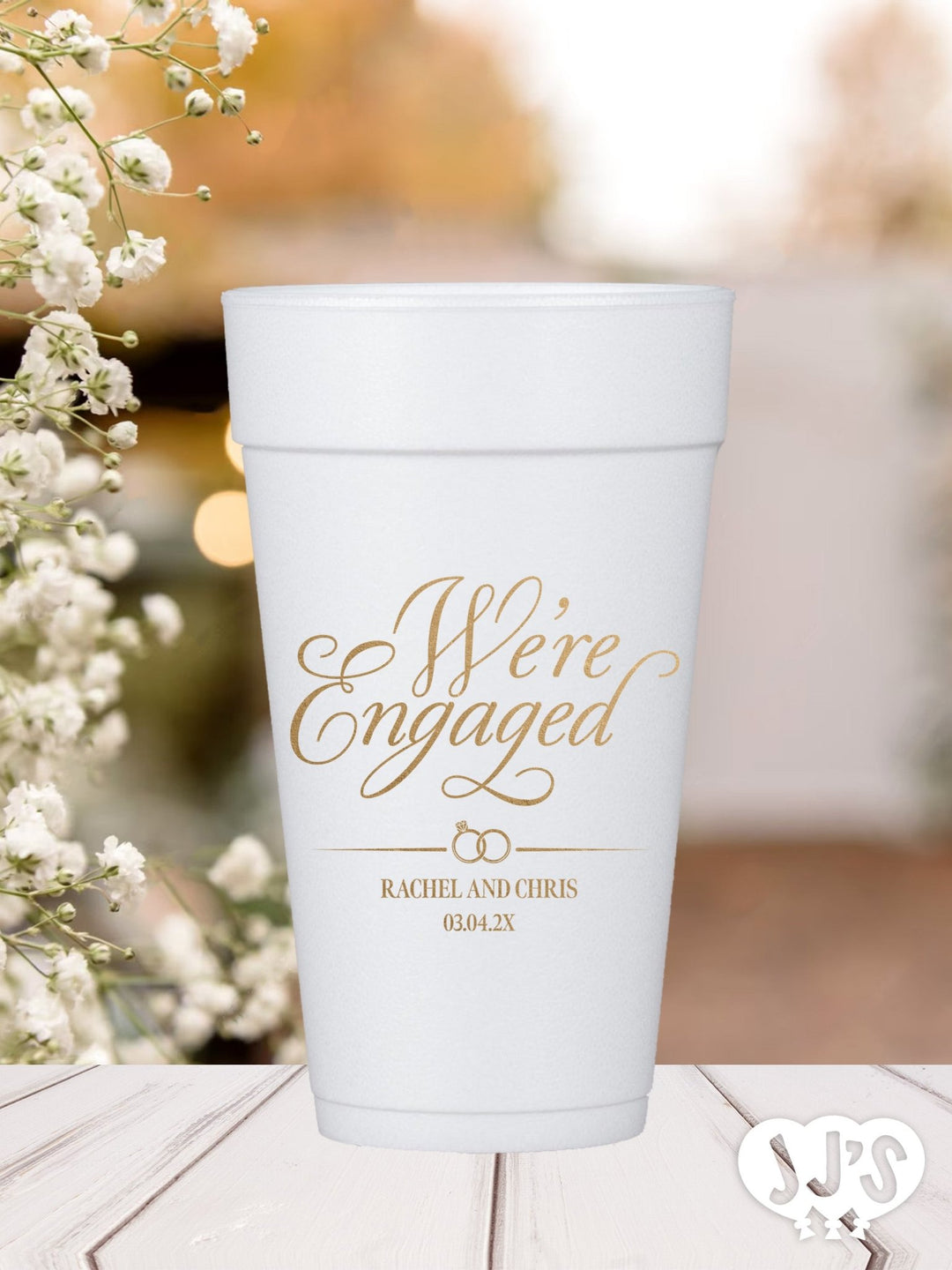 We're Engaged Script Personlized Foam Cups - JJ's Party House