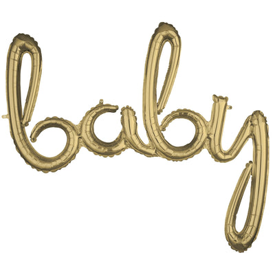 White Gold "Baby" Balloon Script Banner 39" - JJ's Party House - Custom Frosted Cups and Napkins