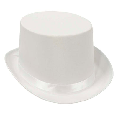 White Satin Sleek Top Hat - JJ's Party House