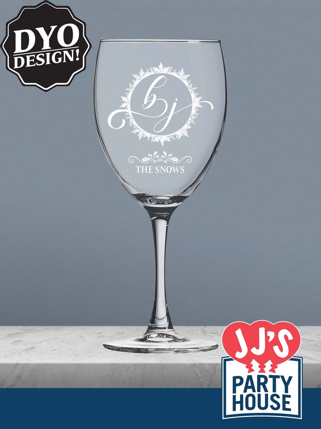 Winter Wedding Snowflake Monogram Personalized Wine Glasses - JJ's Party House