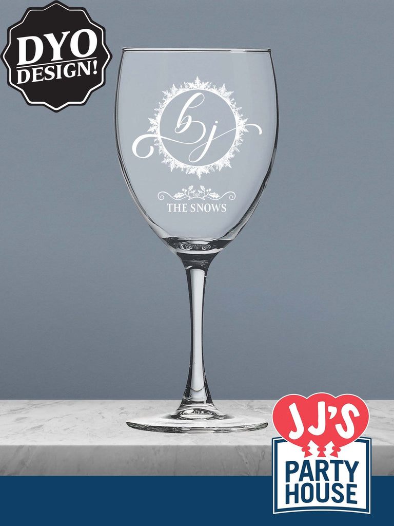 Winter Wedding Snowflake Monogram Personalized Wine Glasses - JJ's Party House