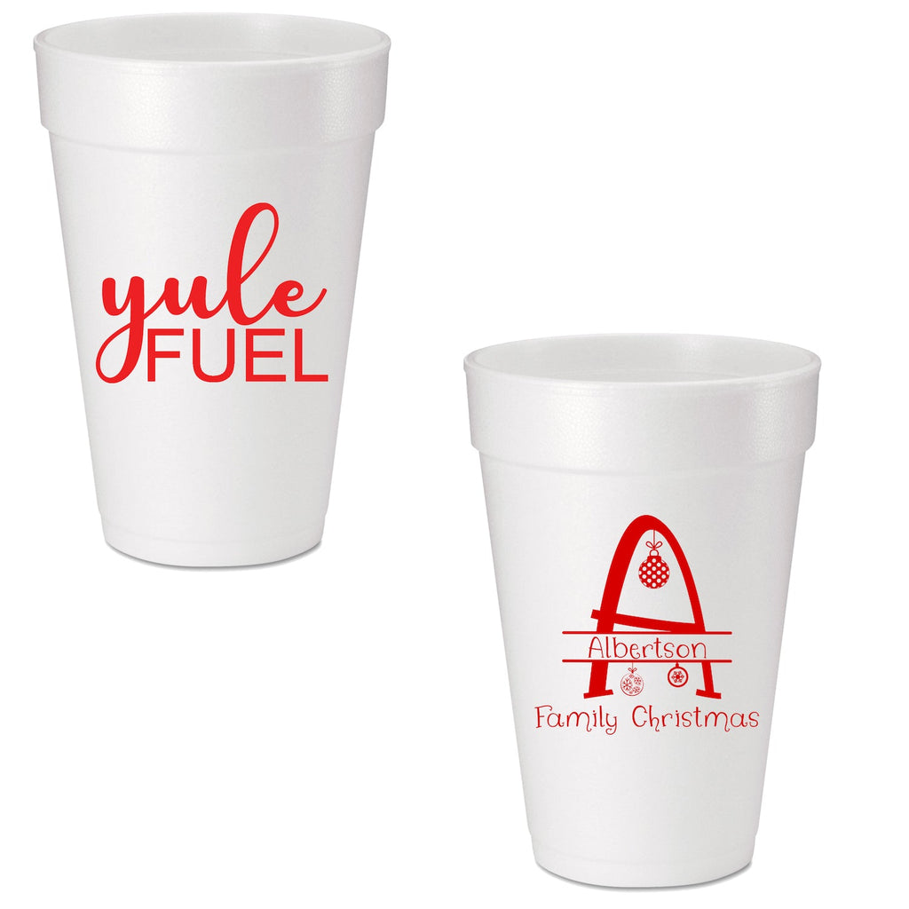 Yule Fuel Christmas Holiday Custom Printed Foam Cups - JJ's Party House