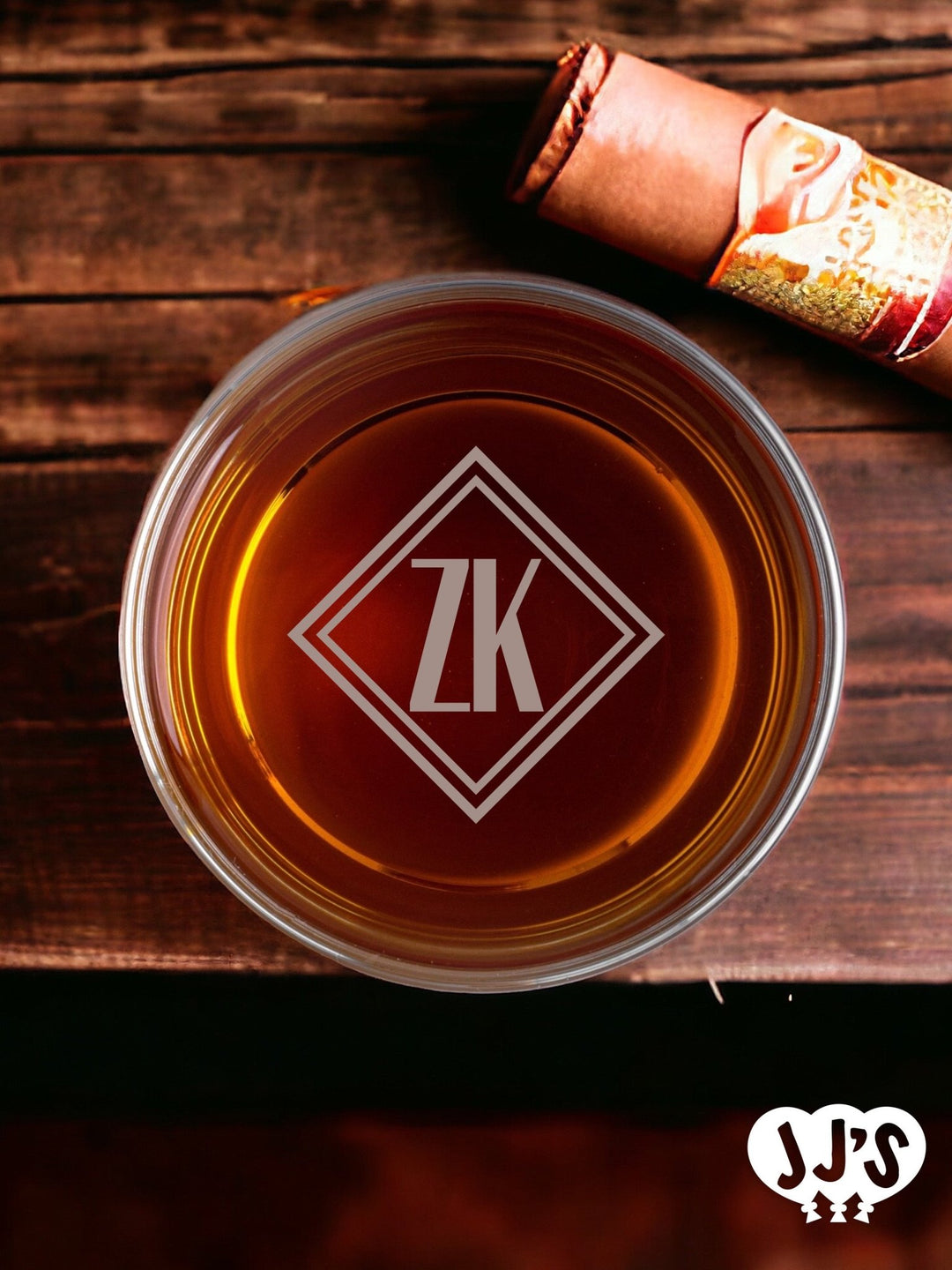 ZK Diamond Bottom Monogram Personalized Whiskey Glass - JJ's Party House